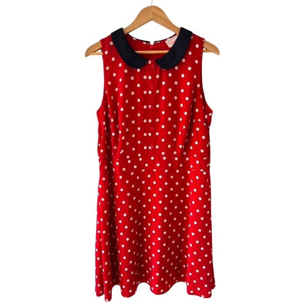 Moon Collection Red Polka Dot Peter Pan Collar A Line Dress Retro Pinup Womens M